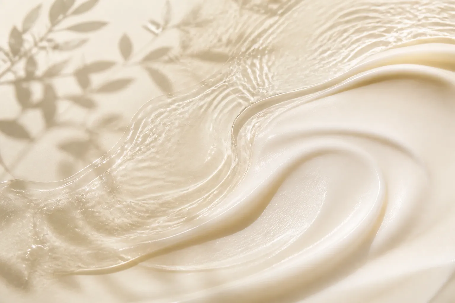 Cream texture with soft water sheen and botanical shadows