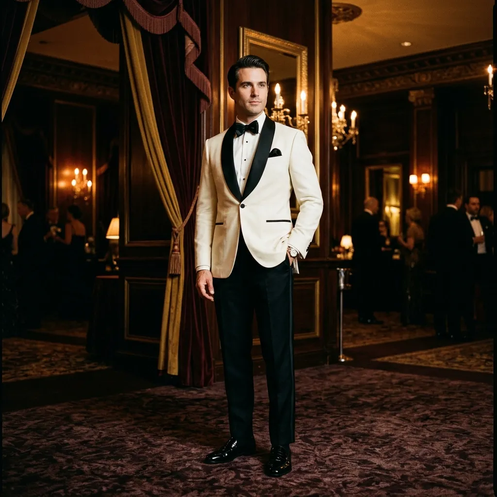 Ivory dinner jacket styled for eveningwear