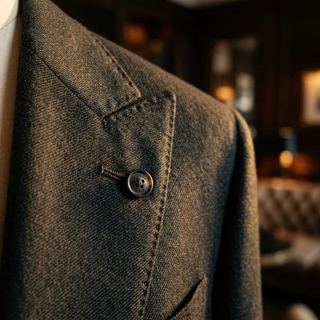 Close-up of tailoring details and hand-finished fabric